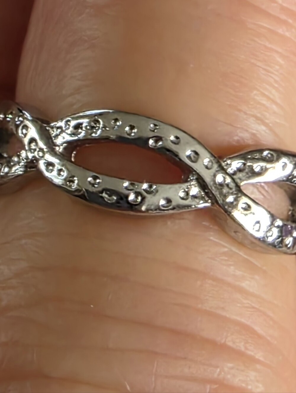 Textured Silver Twist Infinity Band Ring | Dotted Braided Stackable Ring